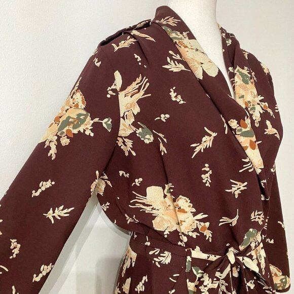 ARITZIA WILFRED BURGUNDY FLORAL FAUX WRAP SURPLICE BELTED MINI DRESS - 6 - Picture 4 of 11